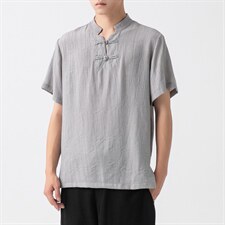 大码风棉麻亚麻短袖盘扣衬衫唐装薄款复古汉服潮F18/P50，男装T恤，电商A221A