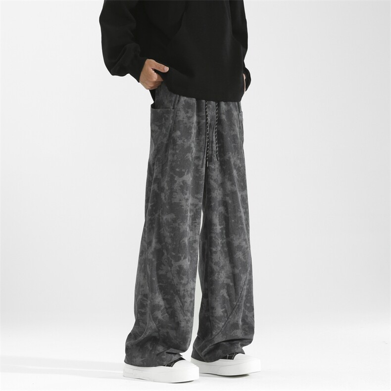 扎染灯芯绒休闲裤美式复古直筒宽松垂感阔腿裤潮504-K213-P35，男装休闲裤，星座504