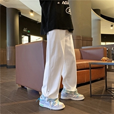 翻边阔腿牛仔裤男ins港风日系宽松直筒潮牌设计感白色工装长裤，男装牛仔裤，星座218-1（原230）