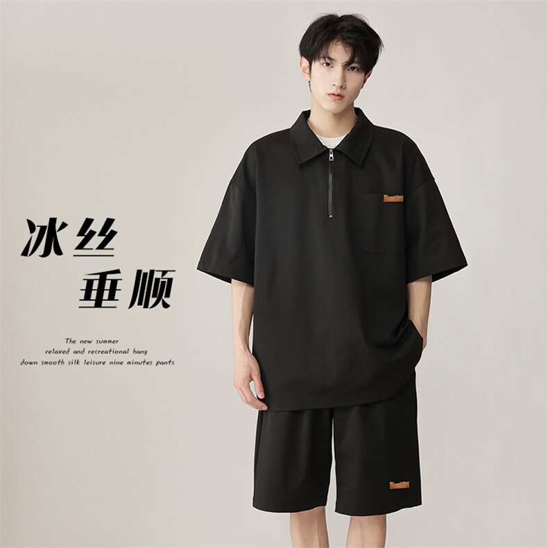 特批P45无差价夏日系设计小众套装男短袖Polo衫T恤五分短裤TZ056,男装T恤,电商A001