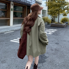 pu皮领军绿色工装风衣外套女春秋2025新款美式休闲夹克大衣港负，女装短外套，2C372