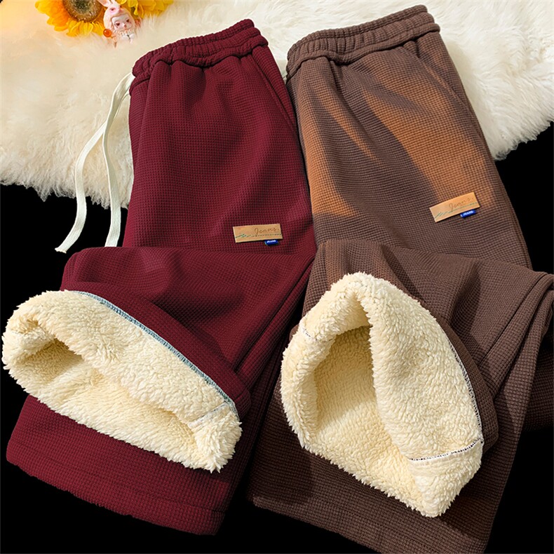 DD2195-TP40控价58冬季港风加绒加厚华夫格长裤男保暖贴标休闲裤,男装休闲裤,电商A102-1