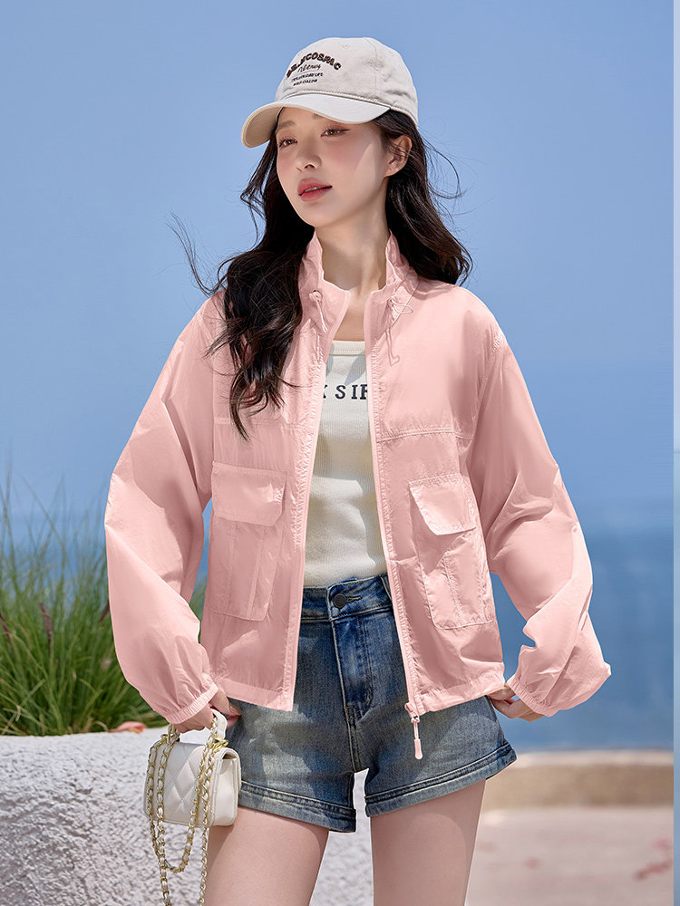 2025夏季新款防晒衣女轻薄款休闲时尚立领宽松薄款透气防晒服上衣,女装防晒衣,以桐