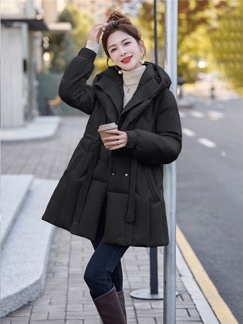 2025冬装新款简约时尚优雅白鸭绒连帽羽绒服,女装羽绒服,歌伊格美