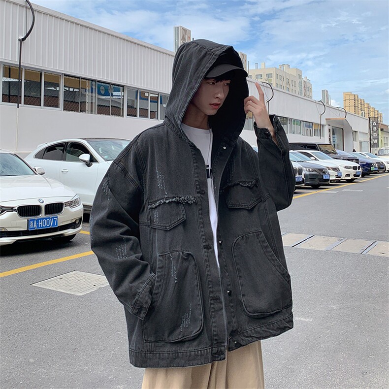 牛仔外套连帽工装夹克韩版宽松秋季休闲ins复古牛仔衣JK8852-P65,男装夹克,星座1008-2