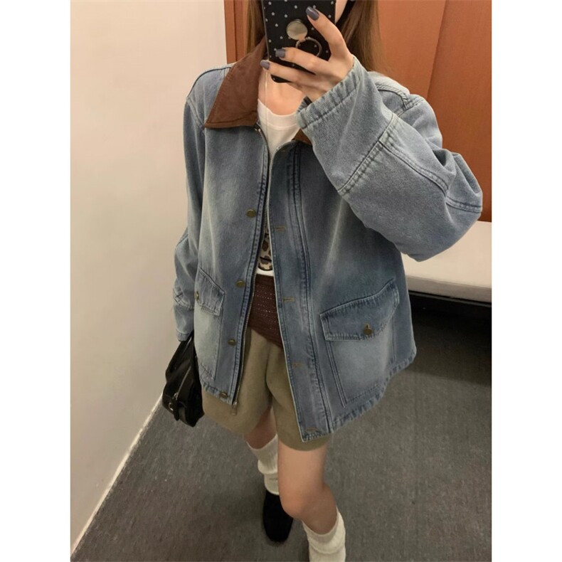 美式渐变复古工装夹克春秋季潮流宽松百搭水洗做旧牛仔外套,男装工装外套,星座410-7