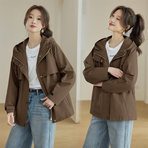 2026年春季连帽休闲宽松显瘦时尚短款风衣，女装风衣，文熹诺