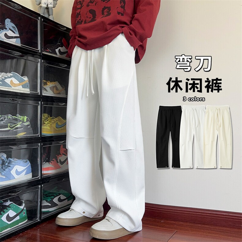 特批P32无差价2025拼接菠萝格弯刀裤休闲裤男痞帅大码阔腿裤K5651,男装休闲裤,电商A001-1