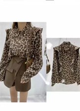 豹纹木耳边小衫，其它，百变元素