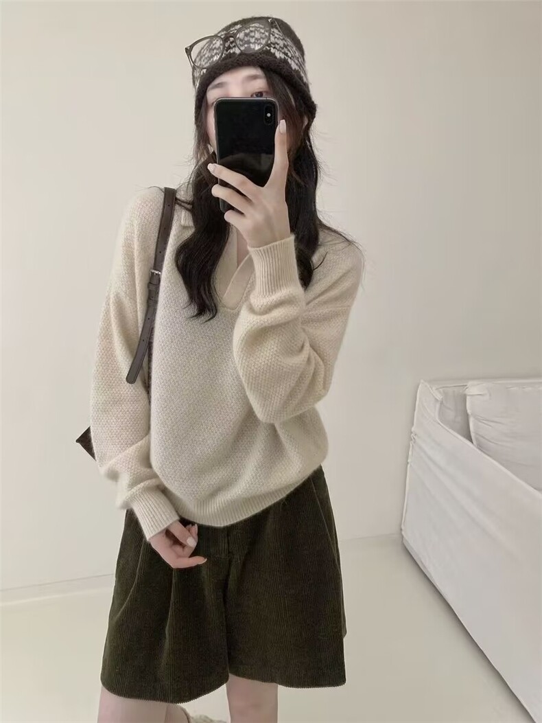 2025羊毛衬衣领羊毛衫舒适百搭简约秋冬新款保暖软糯，女装羊毛衫，莺澜羊绒