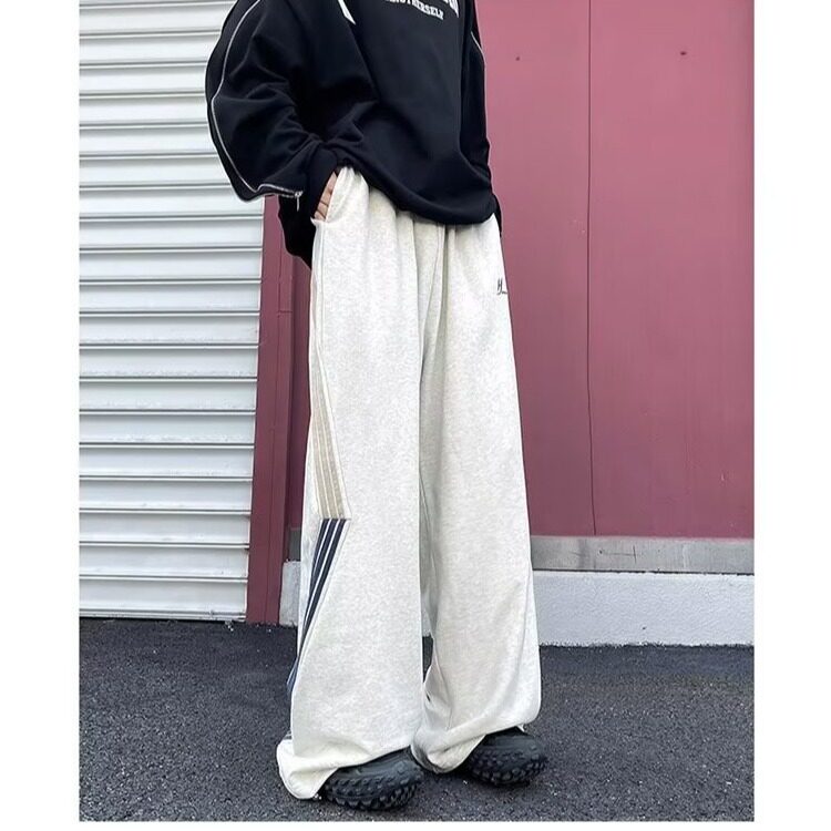 美式三条杠运动休闲裤男女秋季潮牌hiphop阔腿裤重磅高街宽松卫裤,男装休闲裤,星座813-2