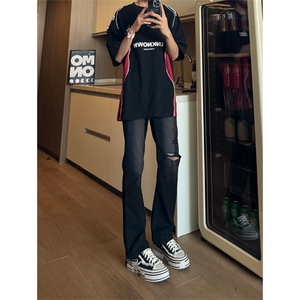 现货主推破洞弹力渐变大码直筒微喇毛边牛仔裤K860-K861-K866-P50图片