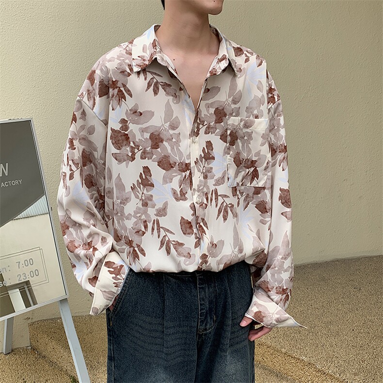 春季新款风水墨画冰丝长袖衬衫男士上衣潮225-2-CS703-P40,男装衬衫,星座225-2