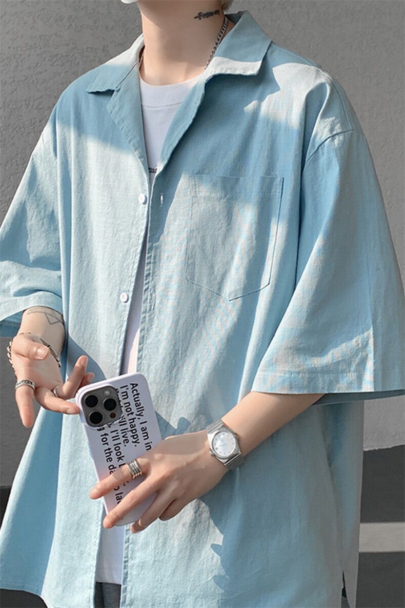 8XL-M亚麻短袖衬衫男夏薄款宽松休闲百搭大码半袖衬衣DC28002P50,男装衬衫,电商B312