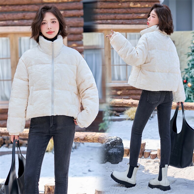 【bao款现货】2024新款冬装提花重工立领短款羽绒服白鸭绒,女装羽绒服,雅静靓衣