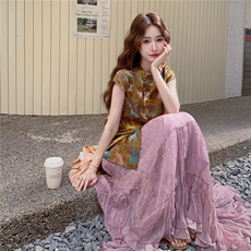 新中式改良旗袍提花上衣半身裙套装女夏2025爆款巨好看气质两件套，女装套装/套裙，2D145