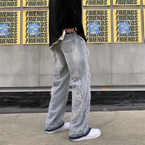 2023年新款男直筒休闲破洞牛仔裤Q45P50，男装牛仔裤，星座1116-2