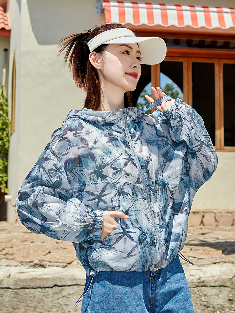 印花防晒衣女短款2025夏季新款透气百搭开衫小个子防晒服薄款外套,女装防晒衣,可可小西