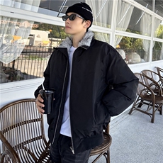 美式潮牌立领座山雕纯色小众设计感拉链港风棉服外套，男装棉衣，电商C307
