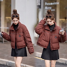 短款羽绒服女2024冬新款小个子高级感超好看洋气紫色立领90面包服，女装羽绒服，奕可儿