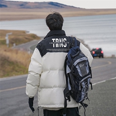 新疆山系宽松休闲字母印花立领PU皮棉服A247-MY84007特批95控158，男装棉衣，电商A247