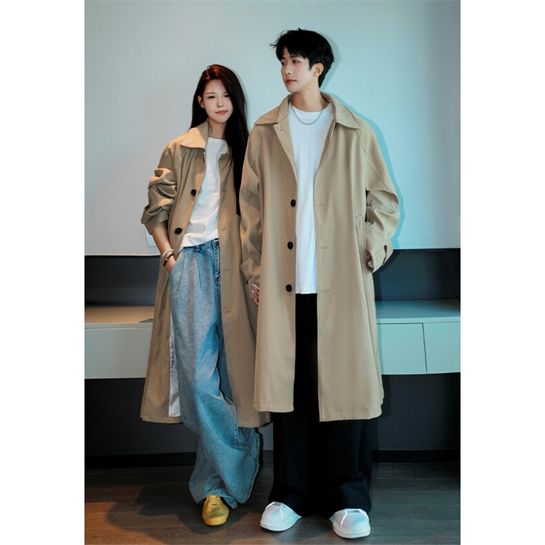 秋季新款Q2589-TP95148日系休闲宽松百搭韩系长款风衣外套，男装风衣，电商A102