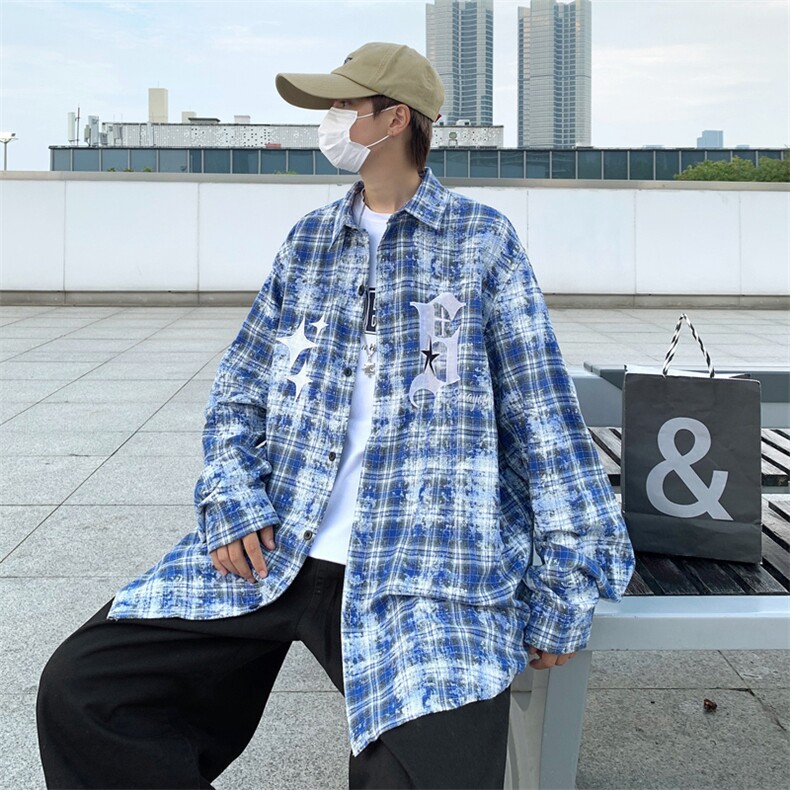 春季新款长袖衬衫男港风宽松青少年潮流百搭休闲衬衣CS077-P42图片