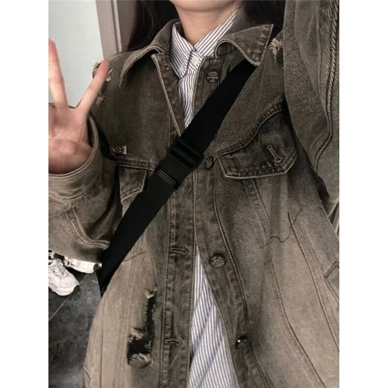 2025美式高街设计感水洗破洞牛仔外套男女春季做旧工装潮vibe夹克,男装夹克,星座506A