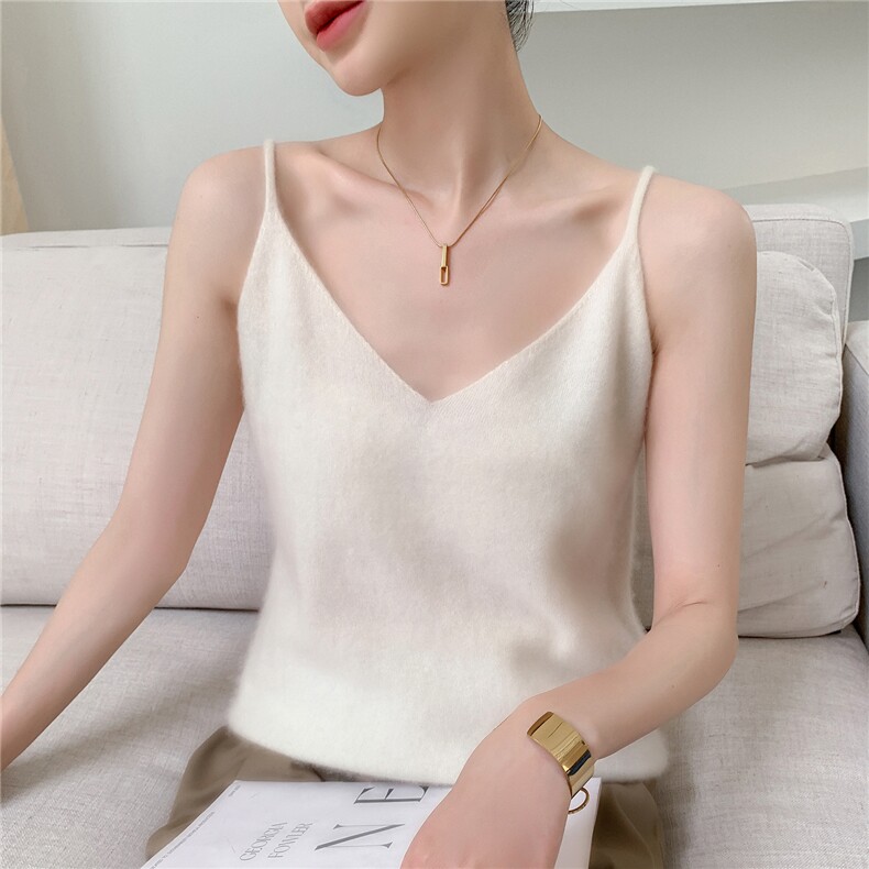 2025年12针平面V领小吊带女士，女装背心吊带，百越羊绒