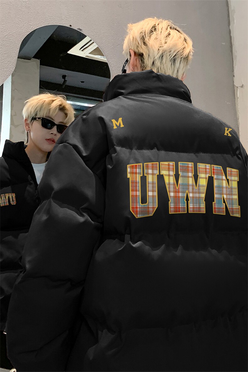 wassuphappy美式立领棉衣男冬季潮流宽松加厚保暖情侣面包服外套,男装棉衣,电商A102