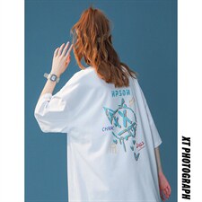 2024夏季中性风短袖t恤男学生纯棉宽松半袖416B-1-DT213-P25限39，男装T恤，星座416B-1