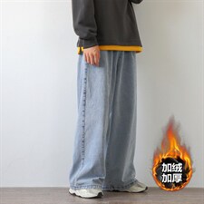 牛仔裤男款秋冬季日系直筒宽松潮牌复古大码拖地阔腿裤休闲长裤子图片