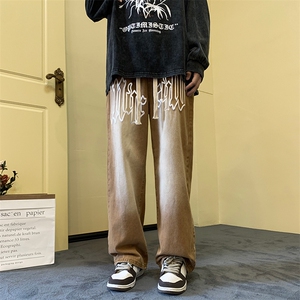 秋款男牛仔裤字母印花渐变色宽松长裤NK571 P50图片