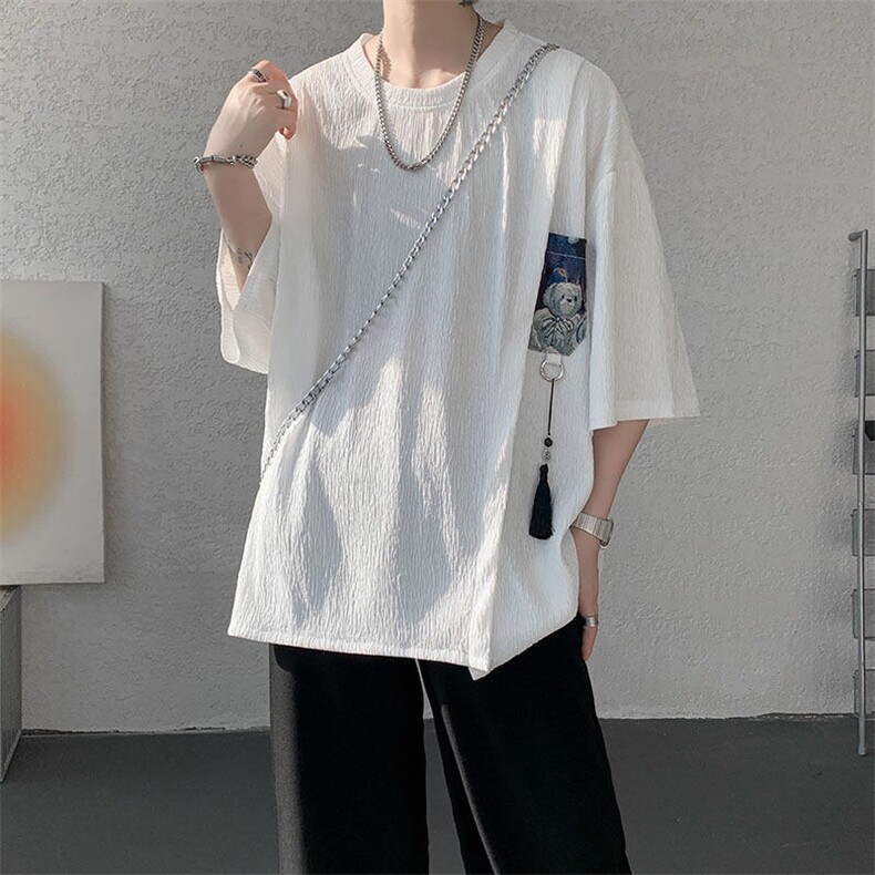 T10121-特批30控58百搭小熊吊坠冰丝短袖T恤夏季新款高品质大码,男装T恤,电商A059