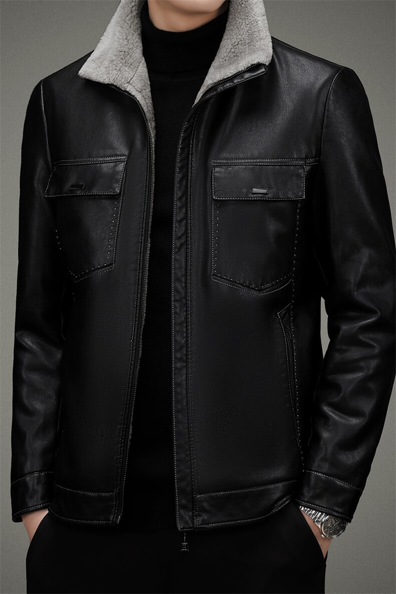 AW2201钱塘2020-3中年男士秋冬季厚款新款商务休闲皮衣外套P190,男装皮衣,钱塘207-3