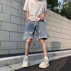 现货夏季美式复古毛边短裤五分乞丐破洞牛仔裤男K5808-P35控58，男装牛仔裤，星座205