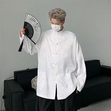 F215-P422024春季新款中式长袖衬衫男盘口立领高级感衬衣现货，男装衬衫，星座512-6