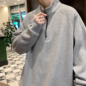 8XL-M 特大码卫衣男纯色百搭条纹肌理立领拉链长袖T恤男WY08P55图片