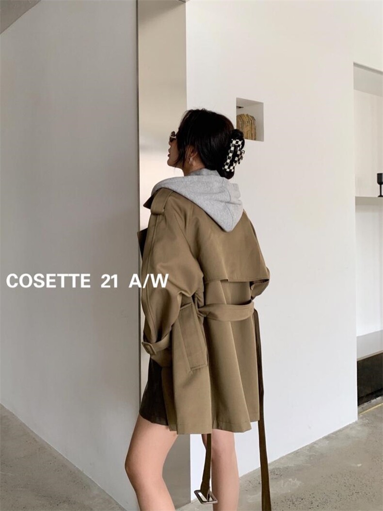 【现货】韩版带帽假两件短款风衣外套，女装风衣，cosette(4F)