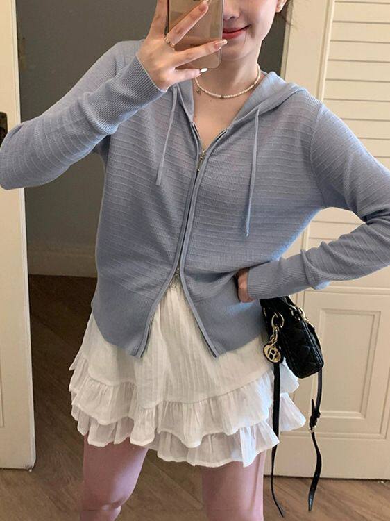 时尚优雅女士羊毛连帽拉链开衫百搭显瘦气质外套,女装羊毛衫,圣旺供货