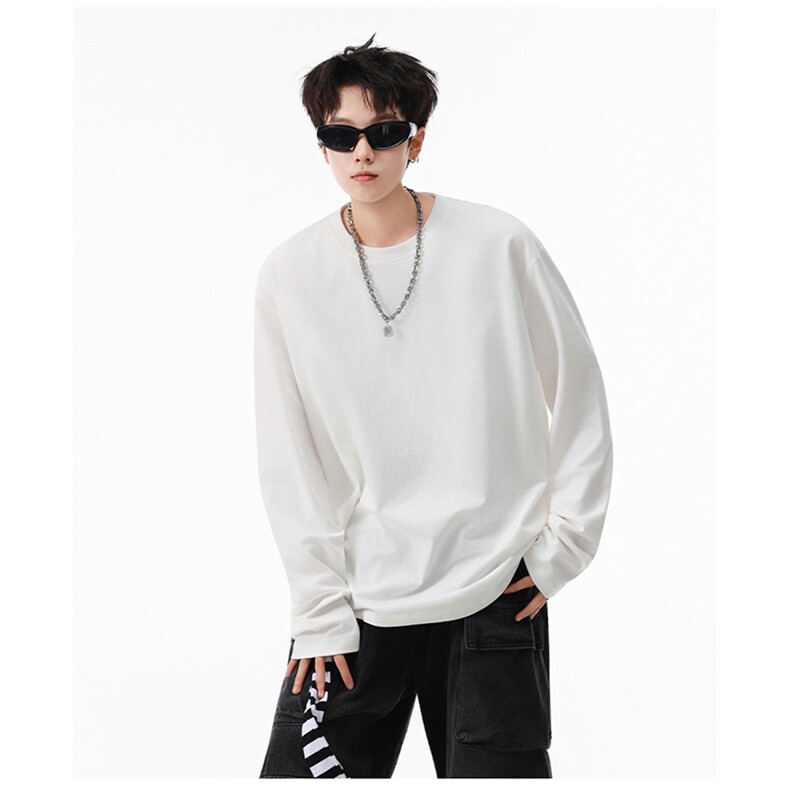 抖音得物高品质260克重磅精梳德绒保暖长袖T恤纯色打底针织衫DR00，男装T恤，电商A486