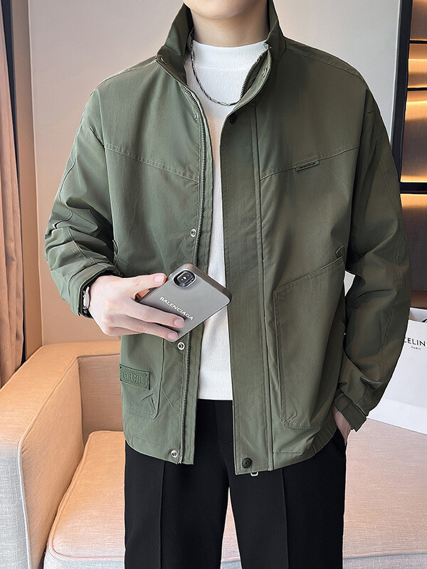 军绿色夹克上衣男外套轻熟风纯色简约JK8402-P90,男装夹克,星座1012-1