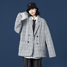 21春季港风格子西装男中性风西装女高品质现货DS-C407-XZ702-P75，女装西装，电商C323-1