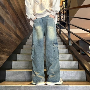 美式复古直筒牛仔秋冬季新款高街百搭显瘦工装阔腿裤女20110-p52图片