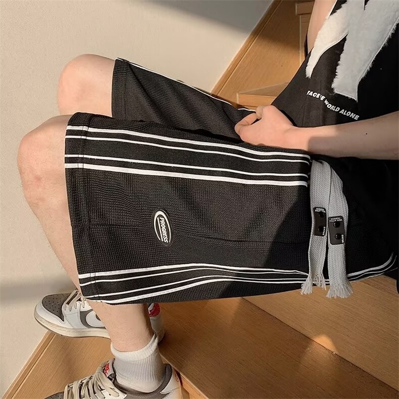 美式潮牌侧条纹休闲裤运动短裤男夏季薄款宽松外穿中裤K6107-P25,男装休闲裤,星座512-2
