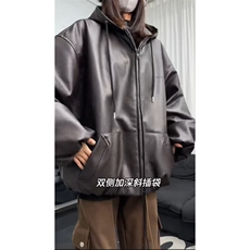 网图慎用连帽防水加厚皮衣男宽松皮棉衣棉服男女同款M8008-P105，男装皮衣，电商A006