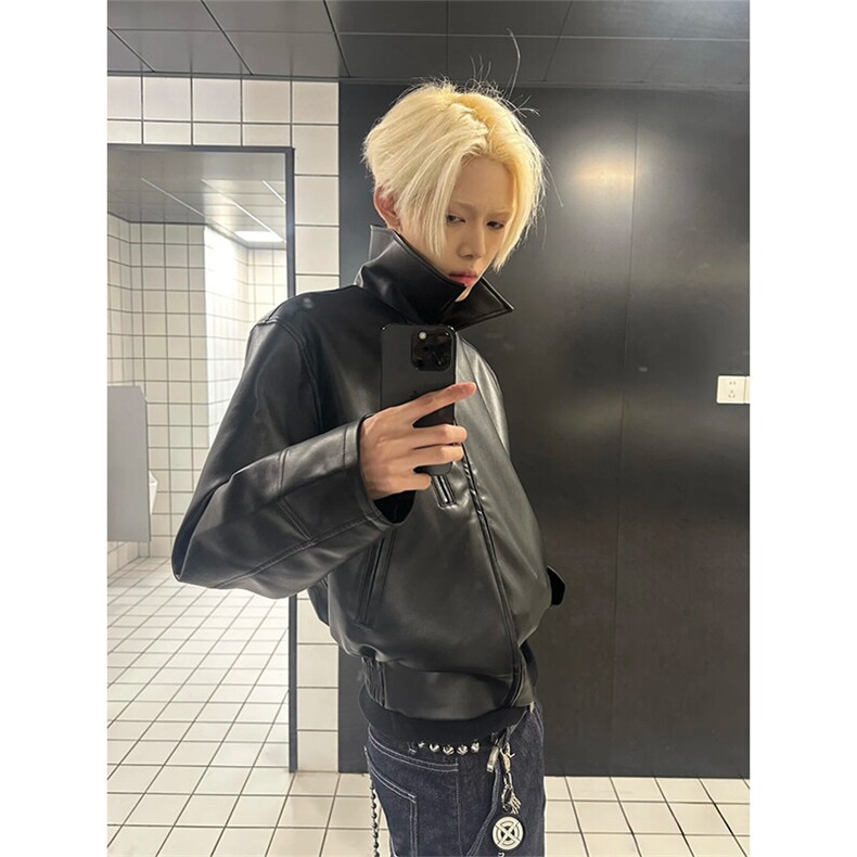美式复古短款拉链皮衣外套cleanfit飞行员机车夹克男JK9805-P90，男装夹克，星座1004-3