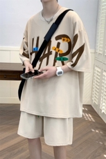 2024夏上新学生圆领半袖套装时尚印花短裤T恤男女6640-P60控价88，男装T恤，电商A441-1