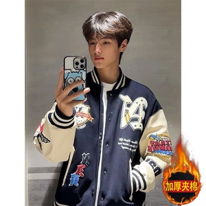 网图高质量刺绣撞色拼接字母夹棉棒球服夹克 XY18086-P68 夹棉P80图片