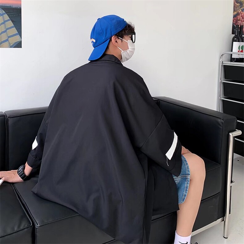 港风短袖衬衫男夏季潮牌学生痞帅气白色五分半袖SK02P32,男装衬衫,星座1116-2